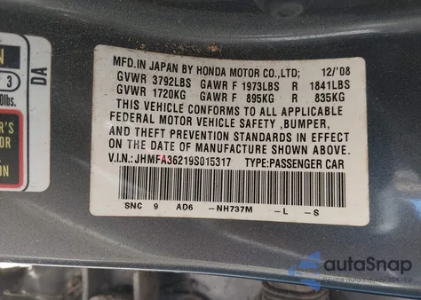 2009 Honda Civic Hybrid из США, поврежденный, VIN JHMFA36219S015317